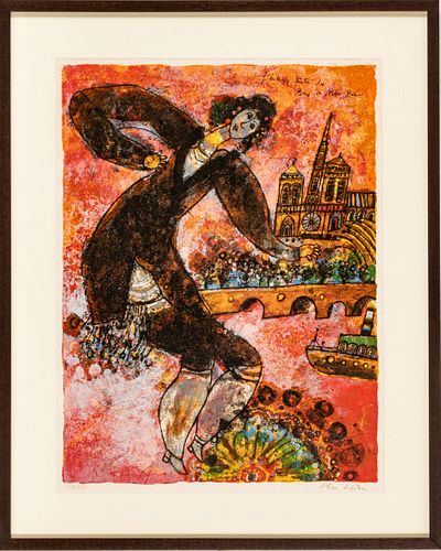 Theo Tobiasse (French, 1927-2012) Lithograph In Colors On Japon Paper, J'entends Tinter Les Pierres De Notre Dame, H 33.5'' W 27''