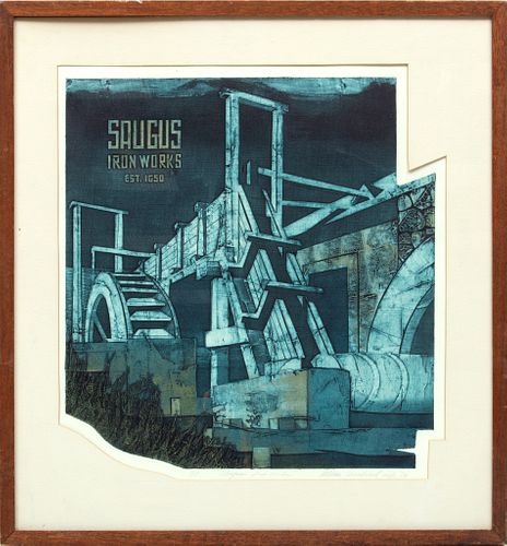 Collagraph Relief On Paper, C. 1976, "Saugus Iron Works", H 21'' W 19.5''