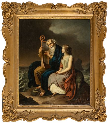 After Johann Peter Krafft (German, 1780-1856) Oil On Canvas, 19th C., "Ossian And Malvina", H 19.5'' W 16.75''