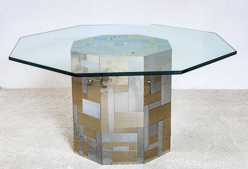 Paul Evans (American, 1931-1987) Cityscape Octagonal Glass Top Pedestal Table H 25'' Dia. 52''
