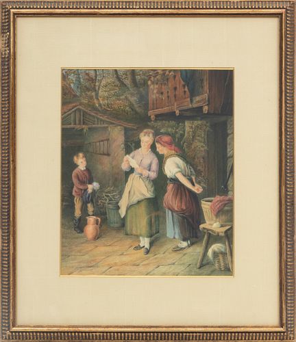 German Watercolor On Paper, C. 19th.c., The Love Letter, H 15'' W 12''