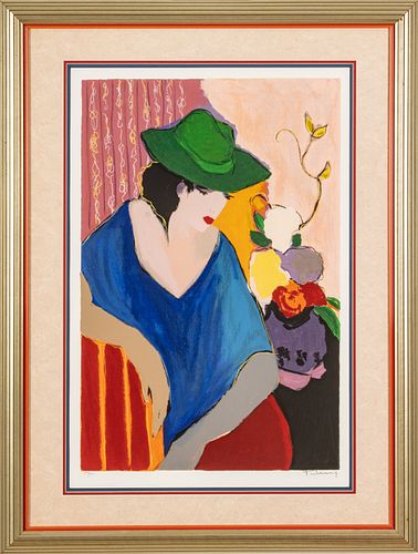 Itzchak Tarkay (Israeli, 1935-2012) Lithograph In Colors On Wove Paper, Woman Wearing A Green Hat, H 29.75'' W 19.75''