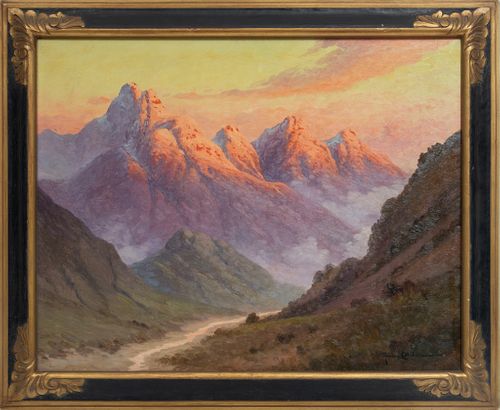 Benito Ramos Catalan (Chilean, 1888-1961) Oil On Canvas, Sunset In The Andes, H 27'' W 35''