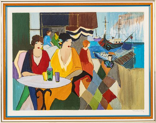 Itzchak Tarkay (Israeli, 1935-2012) Lithograph In Colors On Wove Paper, Jaffa Cafe, H 26'' W 34.75''