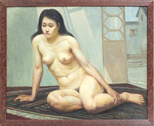 Chinese Oil On Canvas, 20th C., Nude Portrait, H 26'' W 32''