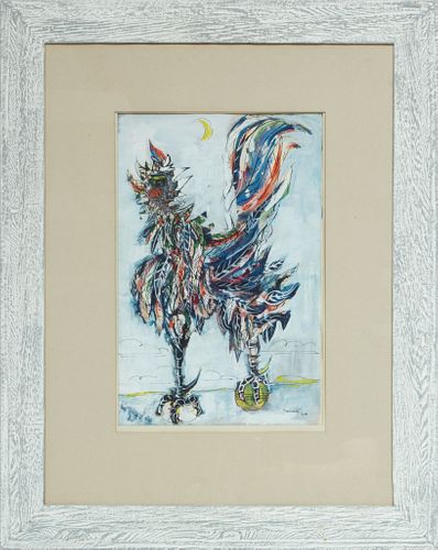 Gouache And Ink On Paper, 1954, "Blue Cock", H 19'' W 12''