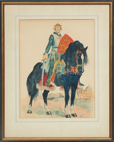 Patricia Updike (American, 20th C.) Watercolor On Paper, C. 1941, Richard The Lion Heart, H 16.25'' W 12.5''