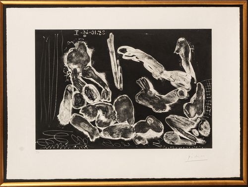 Pablo Picasso (Spanish, 1881-1973) Aquatint On Rives BFK Paper, 1966, Peintre Et Modele Accoude, H 12.625'' W 18.5''