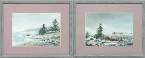 Michael Derbyshire, Watercolors, Seashore Scenes C. 1995, H 7'' W 9.5'' 1 Pair