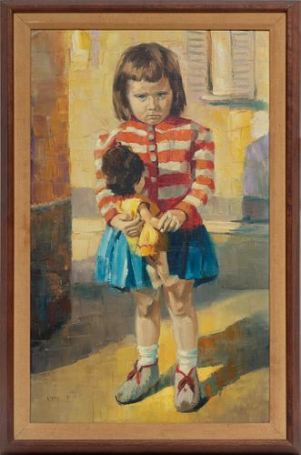 Van Houk, Oil On Canvas, Girl With Doll, H 30.5'' W 18.5''