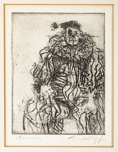 Richard Jerzy (Detroit, 1943-2001) Etching On Paper, Circa 1964, H 5" W 3.75" Seated Clown