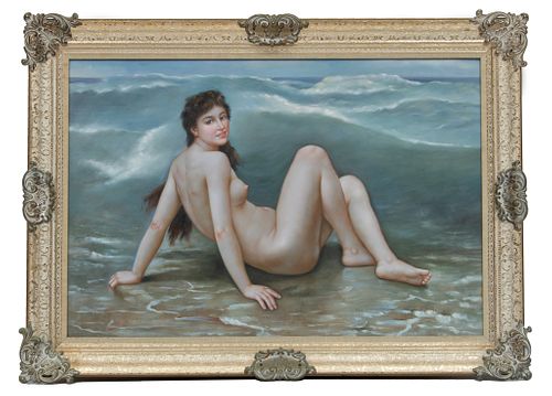 After William Adolphe Bouguereau (France, 1825-1905) Oil On Canvasboard, 20th C., The Wave, H 23.5'' W 35''