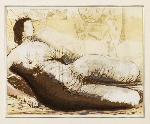 Henry Moore (British, 1898-1986) Lithograph In Colors On Wove Paper, 1982, Reclining Woman With Yellow Background, H 14.75'' W 18.675''