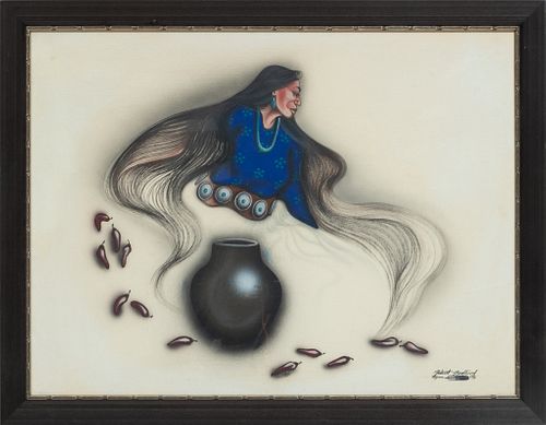 Robert Redbird (American, 1939) Colored Pencil On Paper, Ethereal Woman, H 21.5'' W 28.5''
