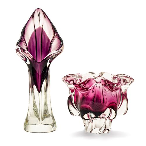 Murano (Italy) Art Glass Vase & Bowl, H 14'' Dia. 5'' 2 pcs