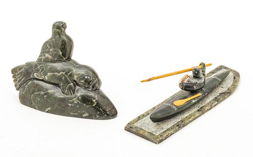 Inuit Carved Stone Figures, Two Pieces, 20th C.