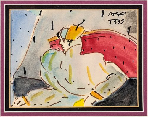 Peter Max (American, 1937) Watercolor On Paper, 1993, Zero In Love, H 5.5'' W 7''