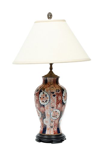 Japanese Imari Vase Converted To Lamp, H 32'' Dia. 8.5''
