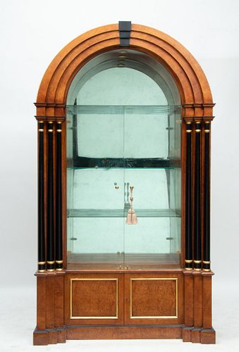 Art Deco Style Lacquered Burlwood Cabinet, H 88'' W 49.5'' Depth 18''