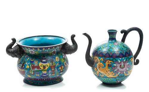 Chinese CloisonnÈ Censor And Teapot H 6'' W 9.5''