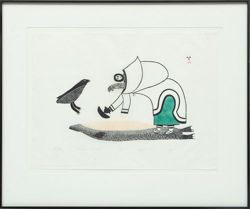 Lucy Qinnuayuak (Canadian, 1915-1982) Stone Cut And Stencil, 1979, "Pilatuktu", H 11'' W 17.5''