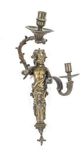 French Bronze Figural Sconce, C. 1900, H 17'' W 8'' Depth 8.75''