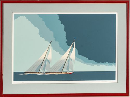 Illegibly Signed Screen Print On Paper, The Magnificent J. Boats, H 20'' W 30''