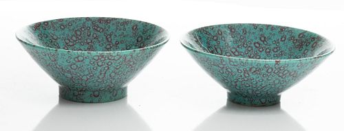 Chinese Porcelain Turquoise Bowls, Pair, H 2.75'' Dia. 7''