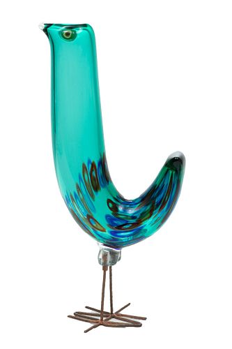 Alessandro Pianon (Italian, 1931-1984) Art Glass And Copper Pulcino Bird, C. 1960, H 12.5'' L 5.5''