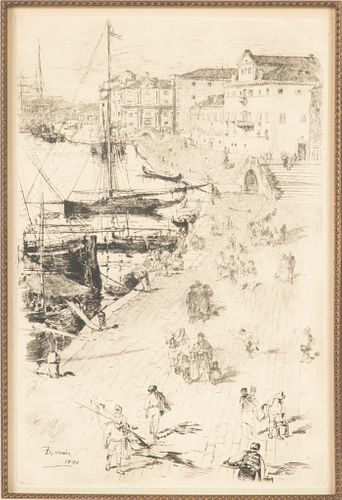 Frank Duveneck (American, 1848-1919) Etching On Chine Colle, 1880 H 13.25" W 8.625" Riva Degli Schiavoni