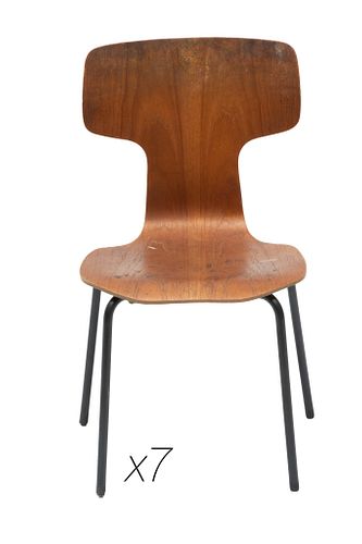 Arne Jacobsen (Danish) For Fritz Hansen Bentwood Children's Chairs, C. 1960, H 24'' W 13.5'' Depth 12'' 7 pcs