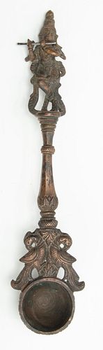 Indian Bronze Ceremonial Spoon, W 2", L 10"