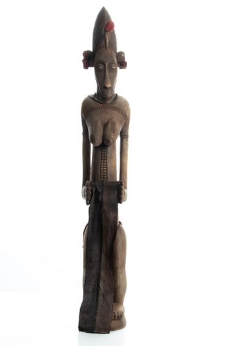 Senufo Republic Of Congo Carved Wood Sculpture, Standing Female Nude, H 38'' W 6''