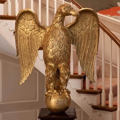 Giltwood Figure of an Eagle on a Mahogany Pedestal
