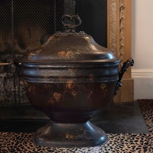 Victorian Black and Polychrome Painted Tole Coal Scuttle