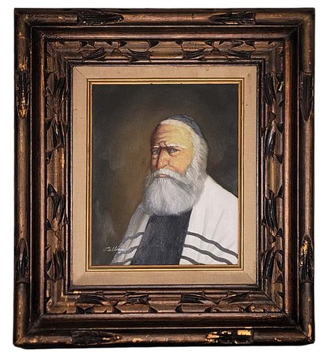 Signed Oil On Canvas Judaica Painting Of A Rabbi, Pelbam