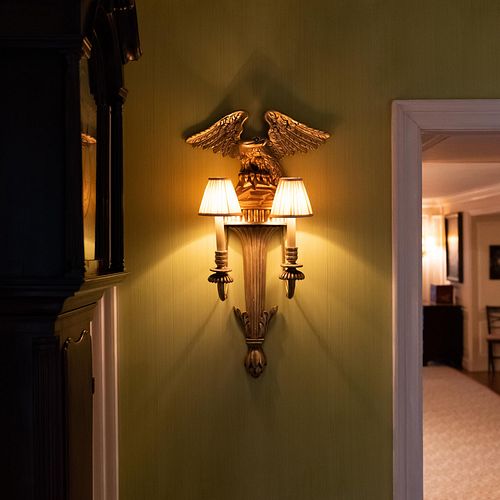 Pair of Giltwood Eagle Form Two-Light Sconces