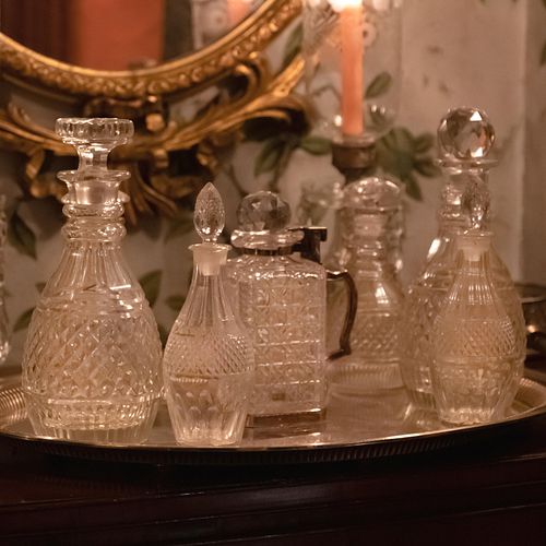 Group of Eight Glass Decanters and Eight Stoppers