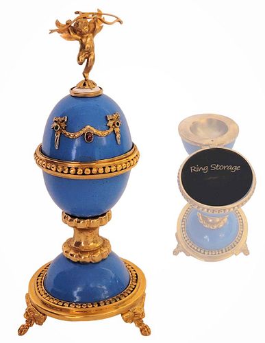 Fine Faberge Style Figural Bronze and Enamel Egg