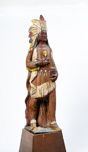 An Antique Carved and Painted Wooden Cigar Store Figure