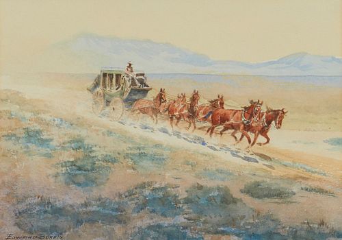 Edward Borein, (1872-1945), "The Concord Coach", Watercolor and gouache on paper, Image/Sheet: 7.75" H x 11" W