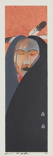 Carlis M. Chee, (b. 1971), "Coming of Age," 1996, Acrylic, including metallic pigments, on paper, Image: 14" H x 4" W; Sight: 15" H x 5" W