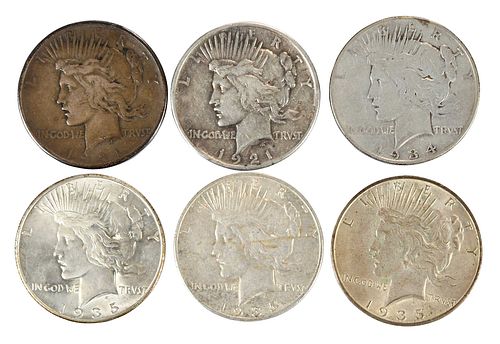 Group of Six Peace Dollars 