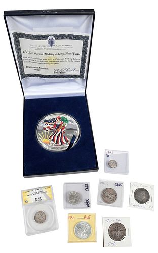 Assorted Coins and Half Troy Pound Silver Medallion 