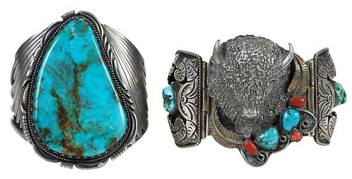 Large Turquoise Cuff and Buffalo Head Bracelet