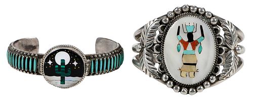 Two Zuni Native American Silver Cuff Bracelets