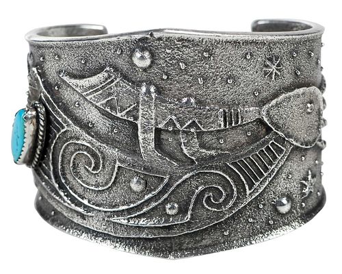 Ervin Tsosie Cast Navajo Sterling Silver Cuff with Turquoise