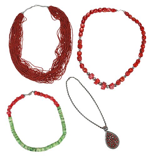 Four Necklaces Turquoise and Coral 