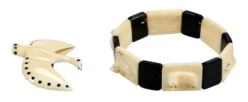 Two Pieces of Marine Ivory Jewelry