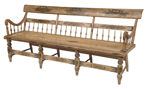 American Classical Stenciled Paint Decorated Windsor Bench